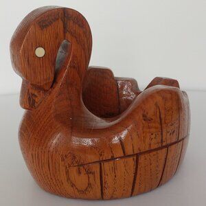 MCM Hand Carved Solid Wood Swan Trinket Bowl Natural Grain Succulent Planter Pot